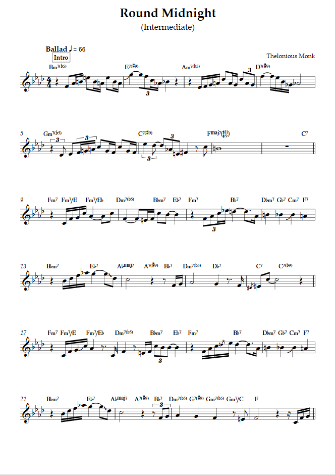 Round Midnight - PDF Free Sheet Music