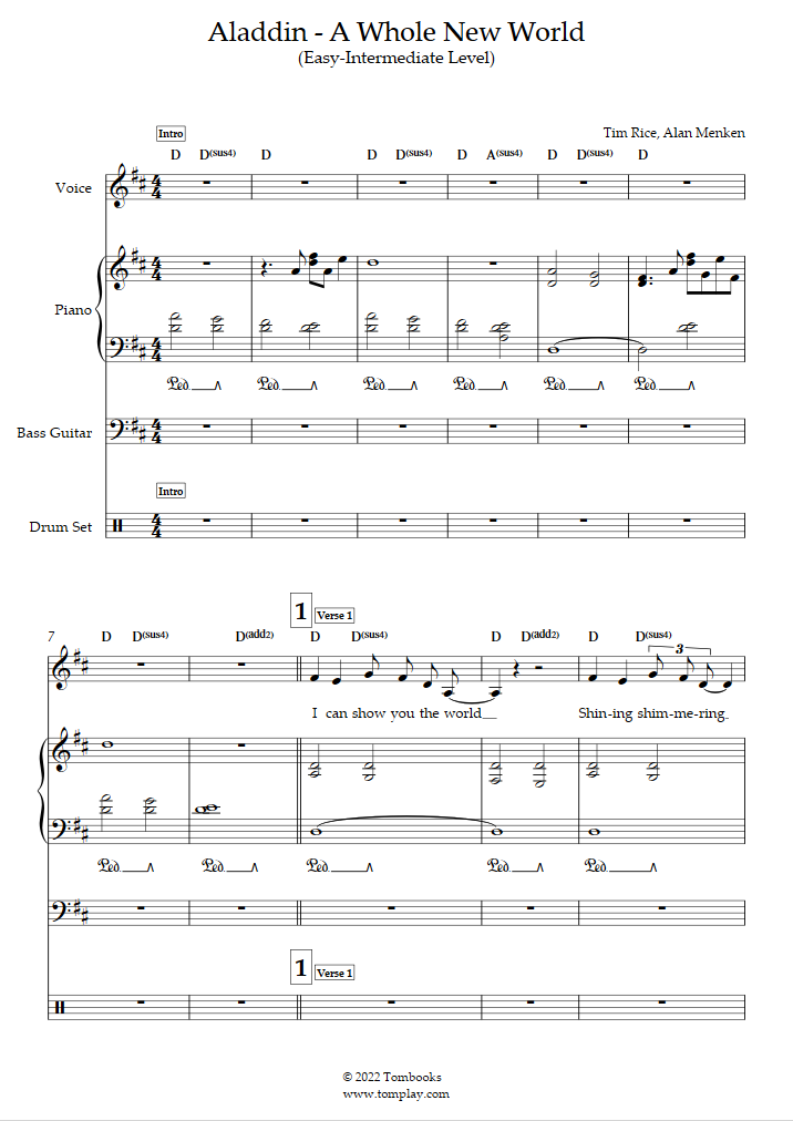 Aladdin Ce rêve bleu (niveau facile/intermédiaire) (Alan Menken) Partition Bands et Ensembles Aladdin Ce rêve bleu (niveau facile/intermédiaire) (Alan Menken) Partition Bands et Ensembles