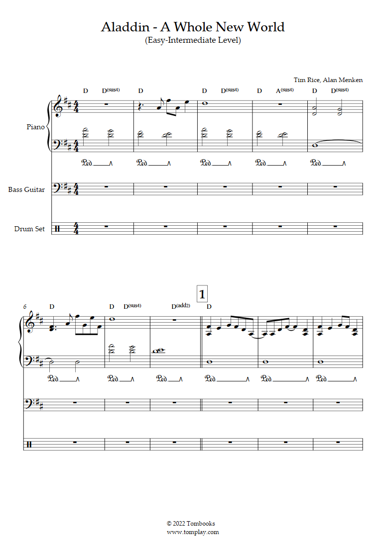 Aladdin Ce rêve bleu (niveau facile/intermédiaire, avec orchestre) (Alan Menken) Partition Aladdin Ce rêve bleu (niveau facile/intermédiaire, avec orchestre) (Alan Menken) Partition