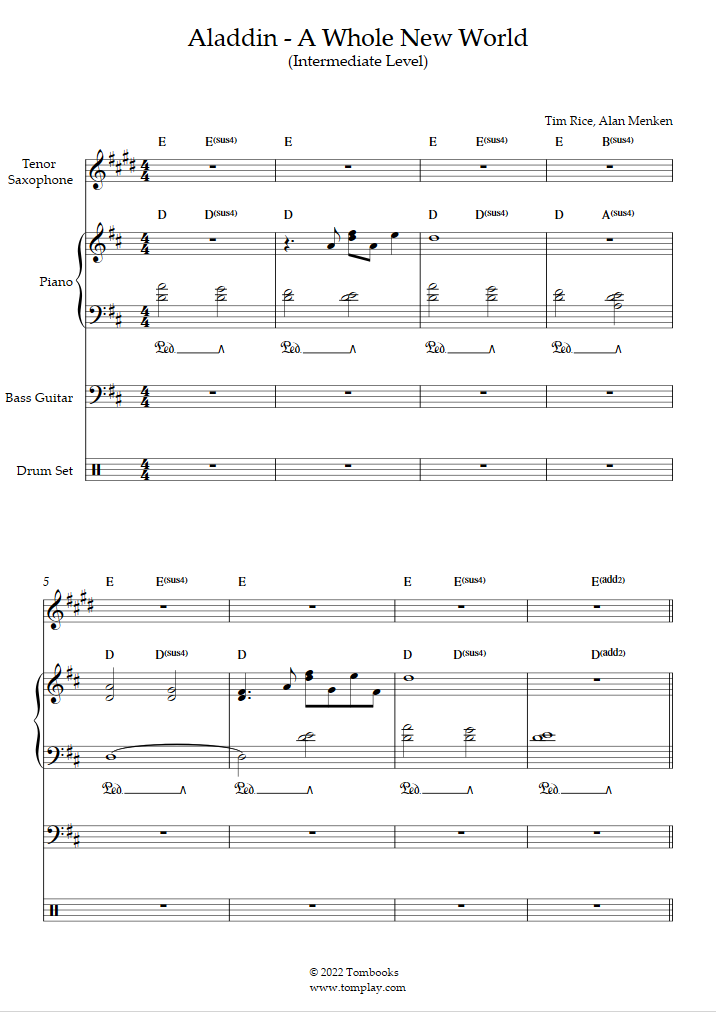 Aladdin Ein Traum wird wahr (Mittlere Stufe, Tenorsax) (Alan Menken