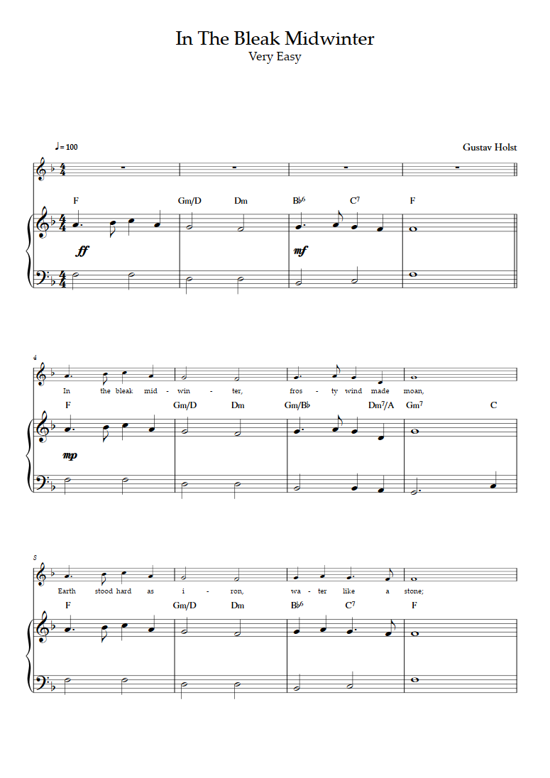 In The Bleak Midwinter Traduction Partitions gratuites : Holst, Gustav - In the Bleak Midwinter (Piano seul)