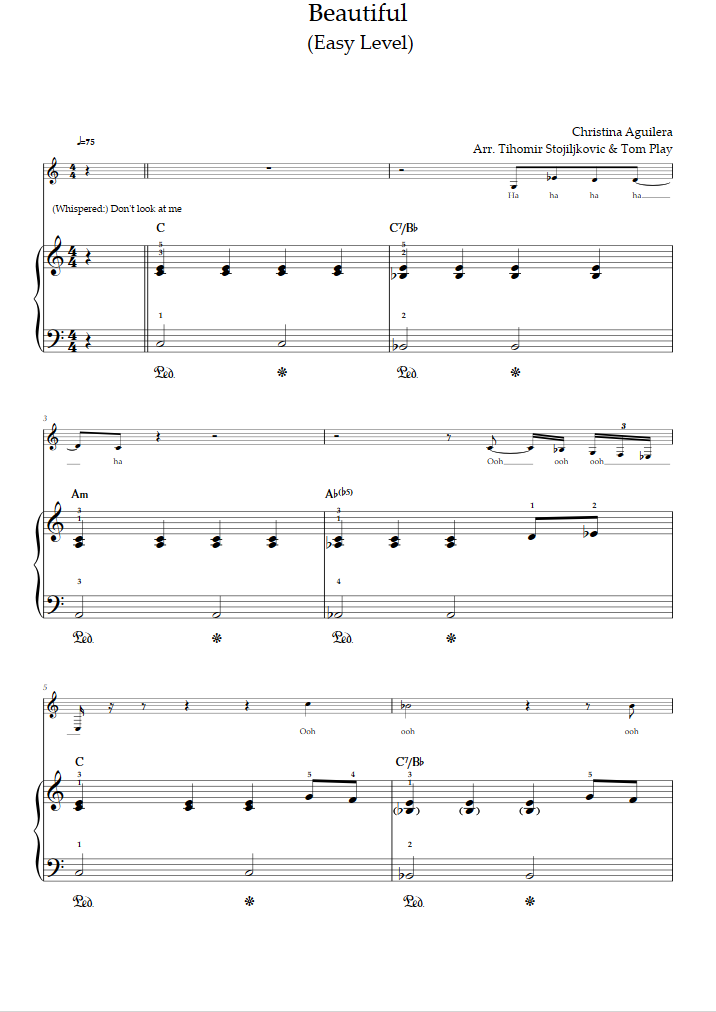 Beautiful (Nível Fácil, Com Orquestra) (Christina Aguilera) Partitura ...