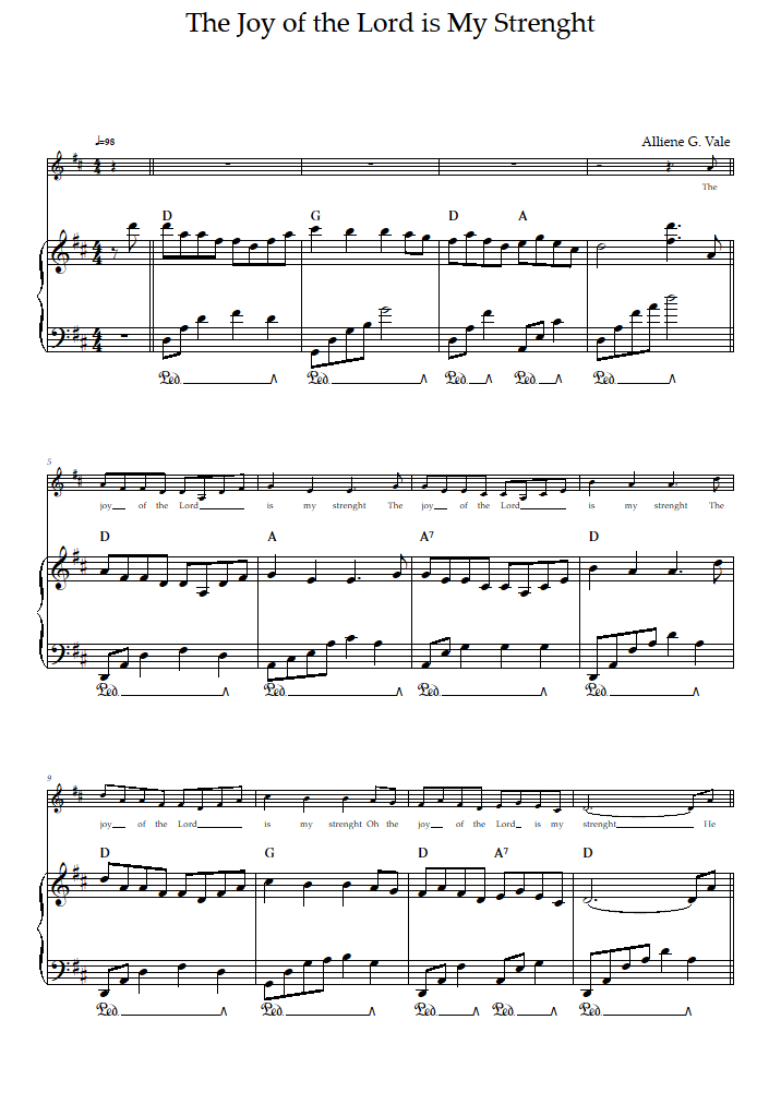 The Joy of the Lord is My Strength (Alliene G. Vale ) - Piano Sheet Music