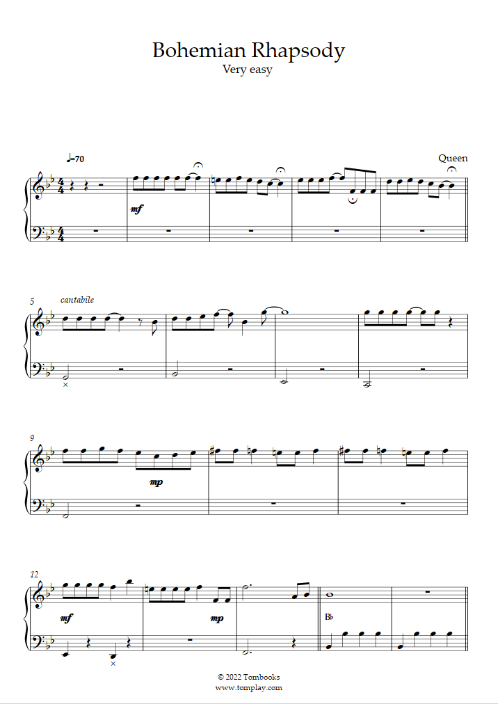 Download Digital Sheet Music of bohemian rhapsody [easy] for Accordion