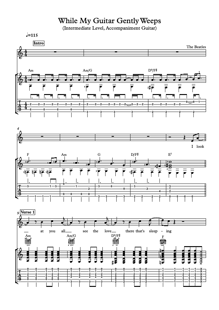 While My Guitar Gently Weeps Sheet Music To Download And Print