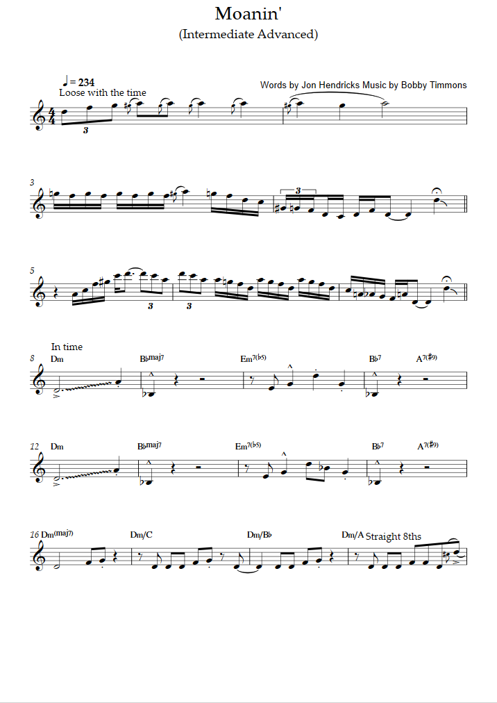 Moanin - PDF Free Sheet Music